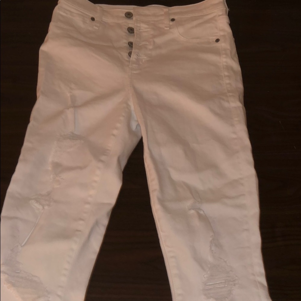 High rise White ripped jeans